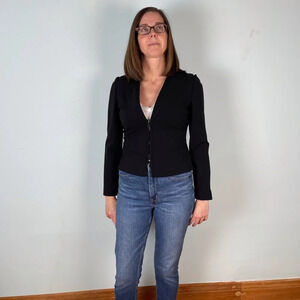 Valentino Black Cropped Zip front Blazer Jacket, size 8 (fits like a 4/6)